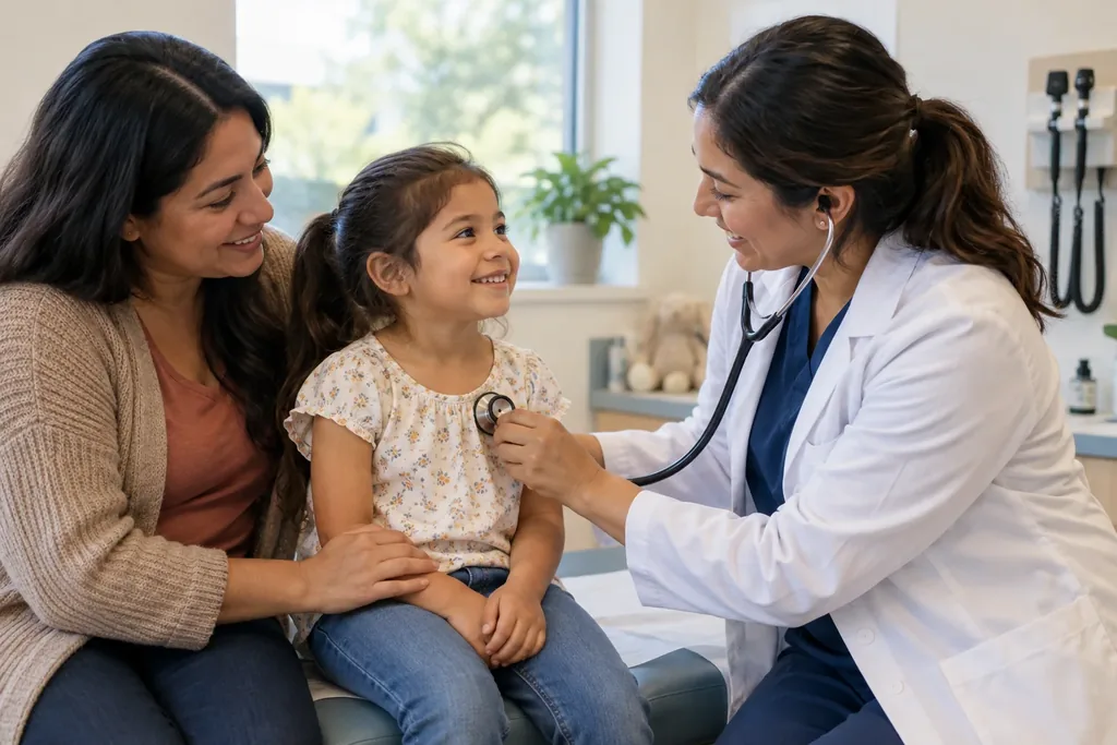 Una madre y su hija en un chequeo con la doctora